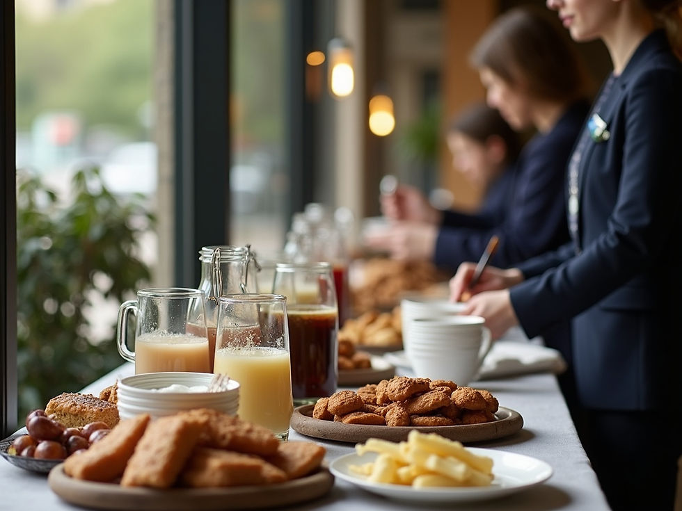 Eye-level view of a cozy coffee break setup with refreshments