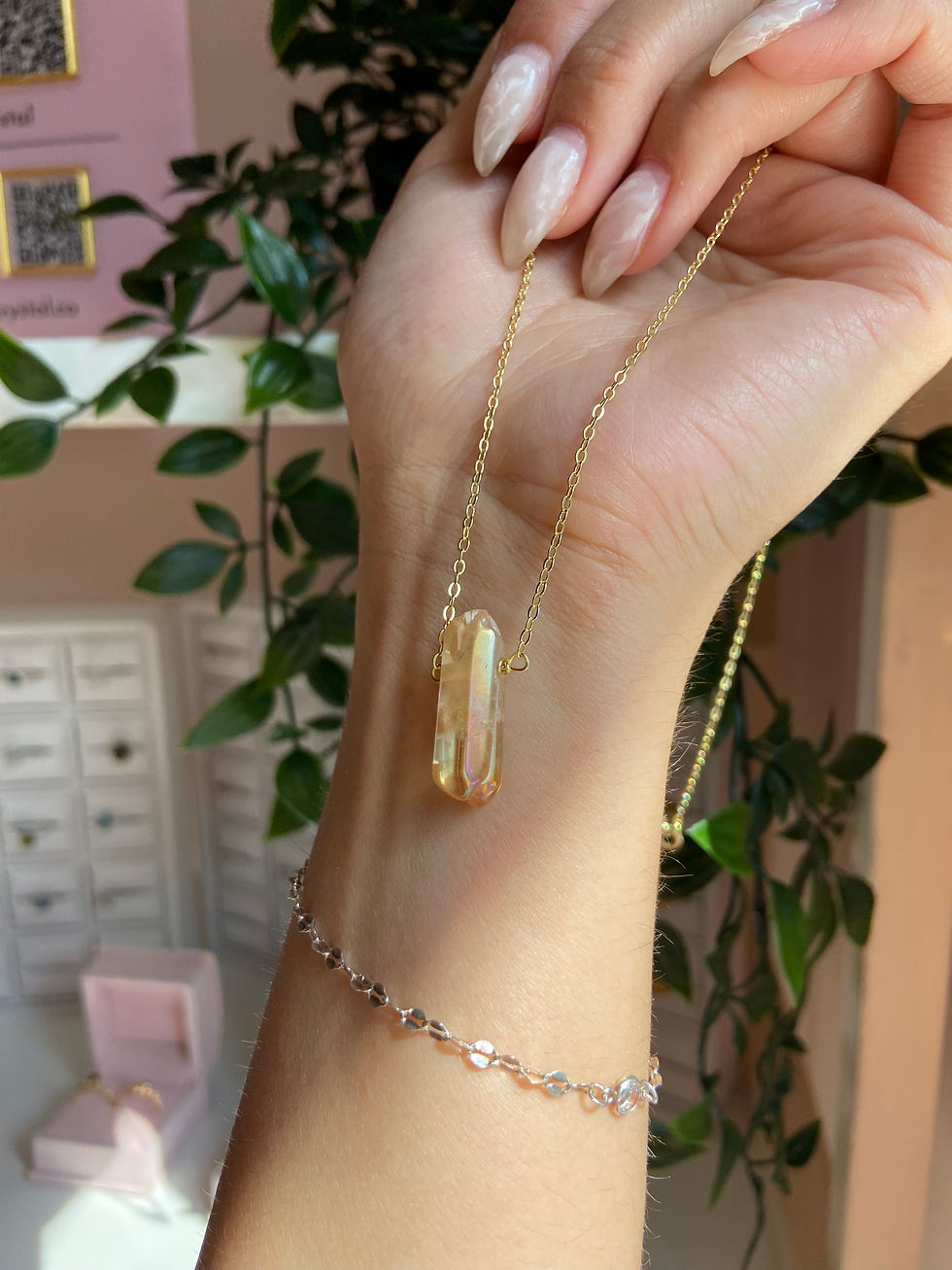 Thumbnail: Tangerine Aura Quartz Necklace