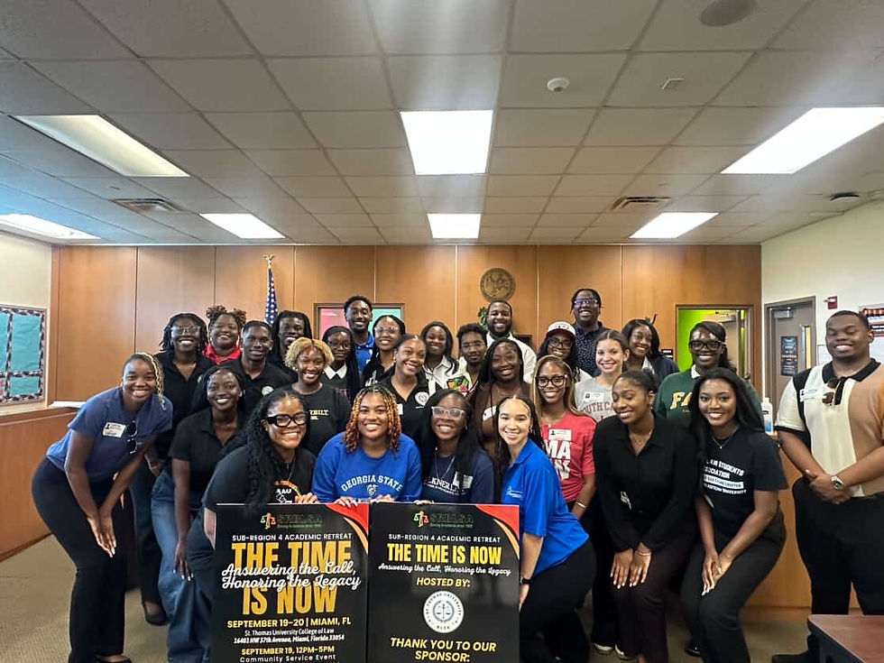 Law and pre-law students from multiple southern chapters of the NBLSA gather at the St. Thomas University College of Law for an academic retreat in September 2025.