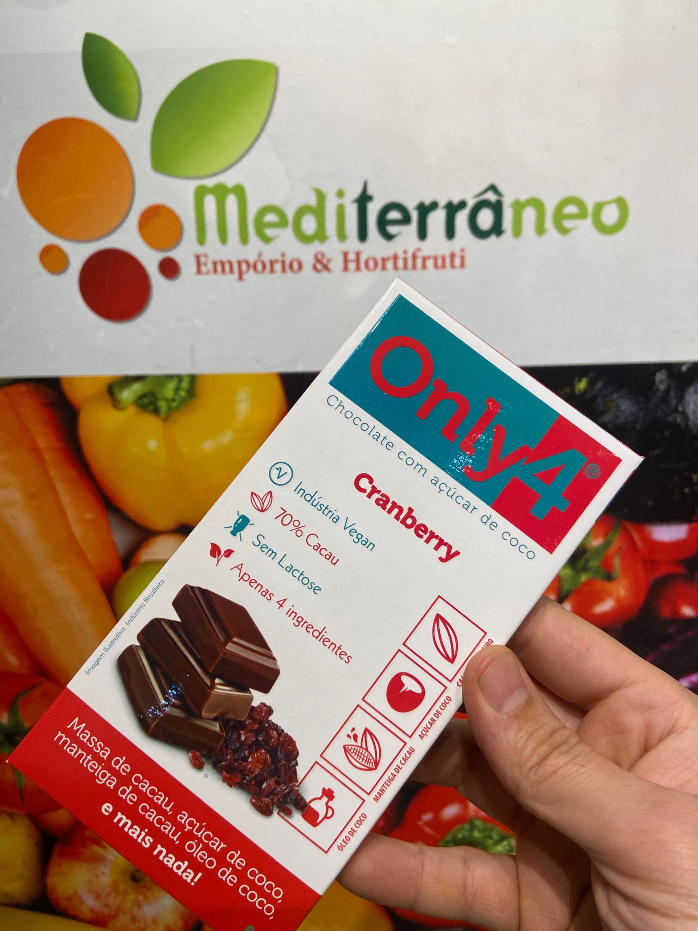 Chocolate vegano 70% cacau cranberry Only4 - 80g