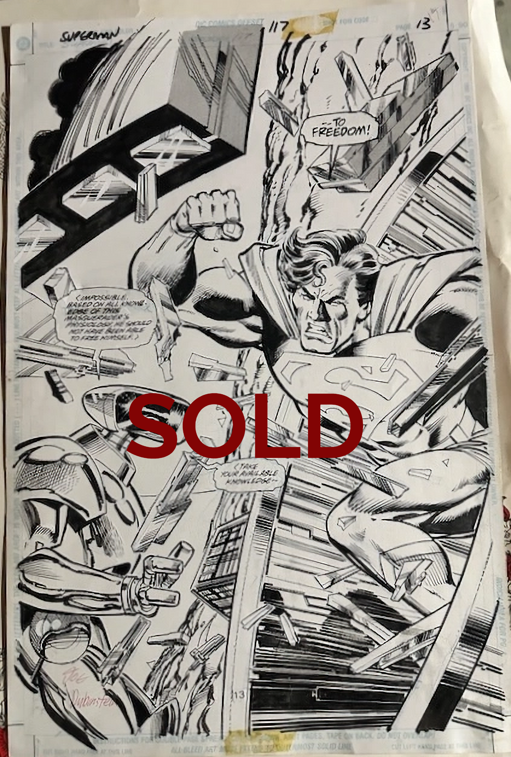 Superman original art Splash page