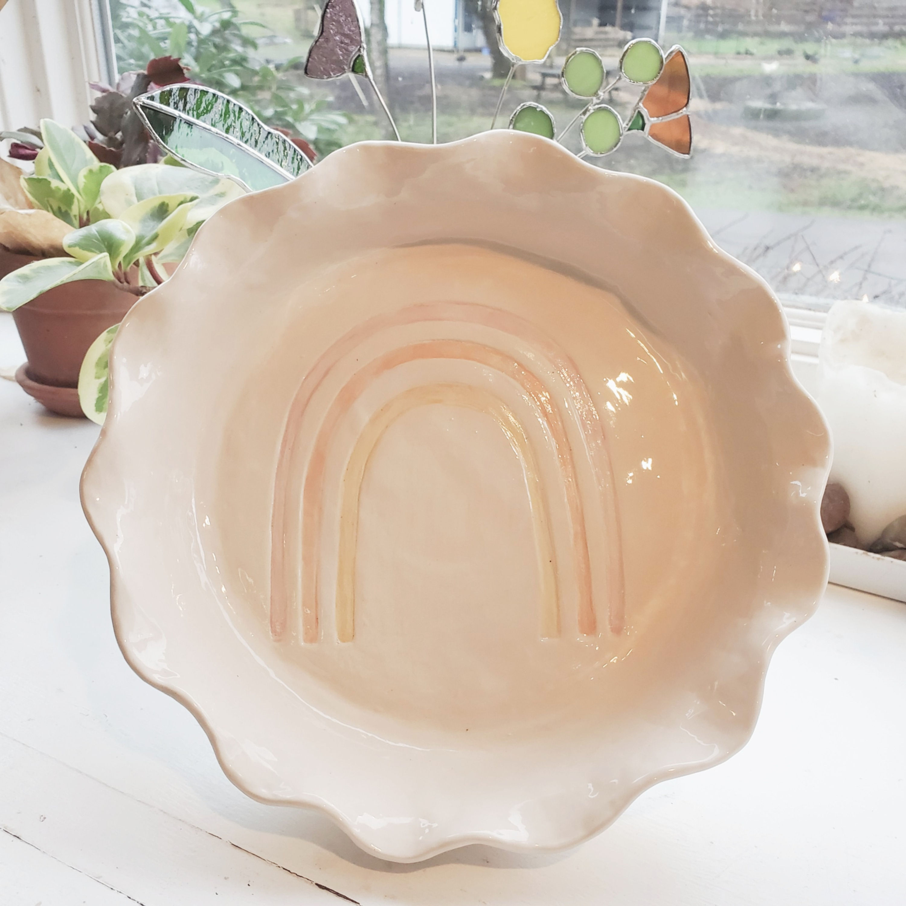 Handmade Ceramic Pie Plate - Pastel Rainbow