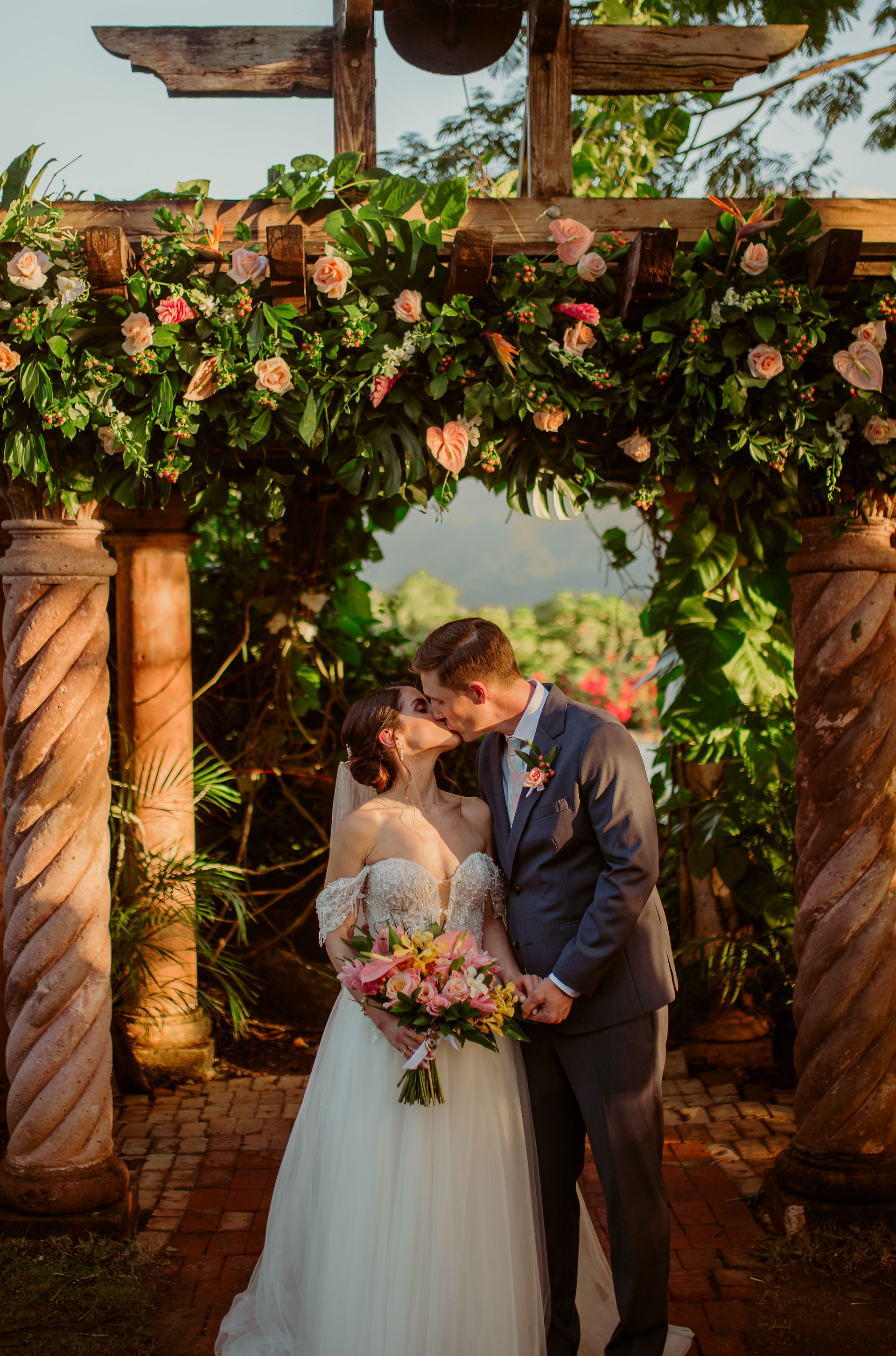 bride and groom kissing
