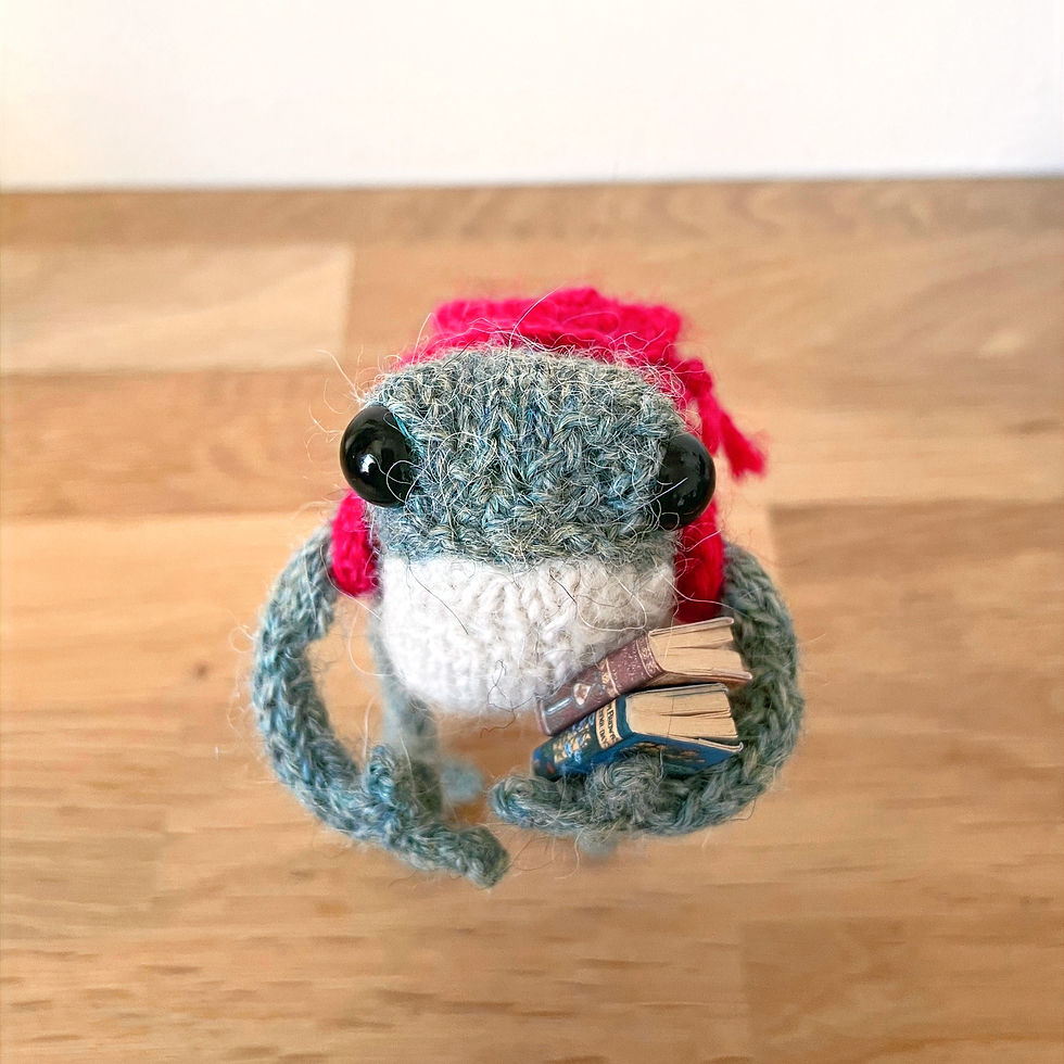 Thumbnail: Hand Knitted School Frog with Backpack