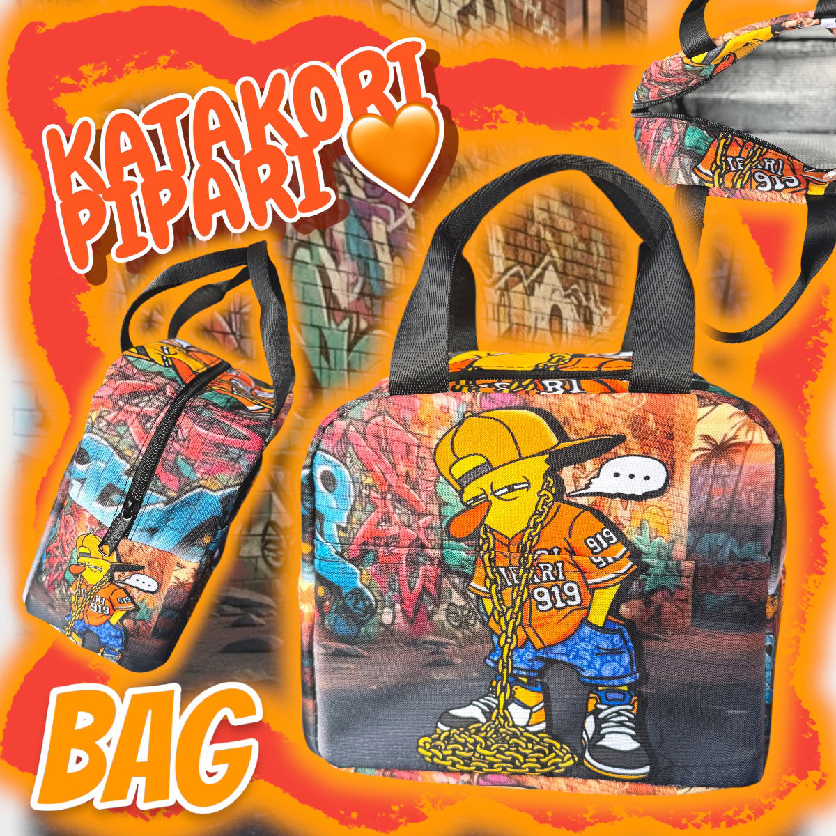 ☑︎KATAKORIぴぱり保冷バッグ🌈🧡💚全面プリント