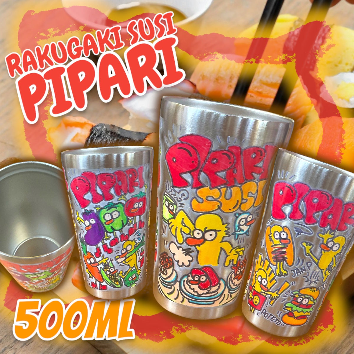 ☑︎3種の手描きスペシャルぴぱりステンレスカップ🌈💚💖🧡