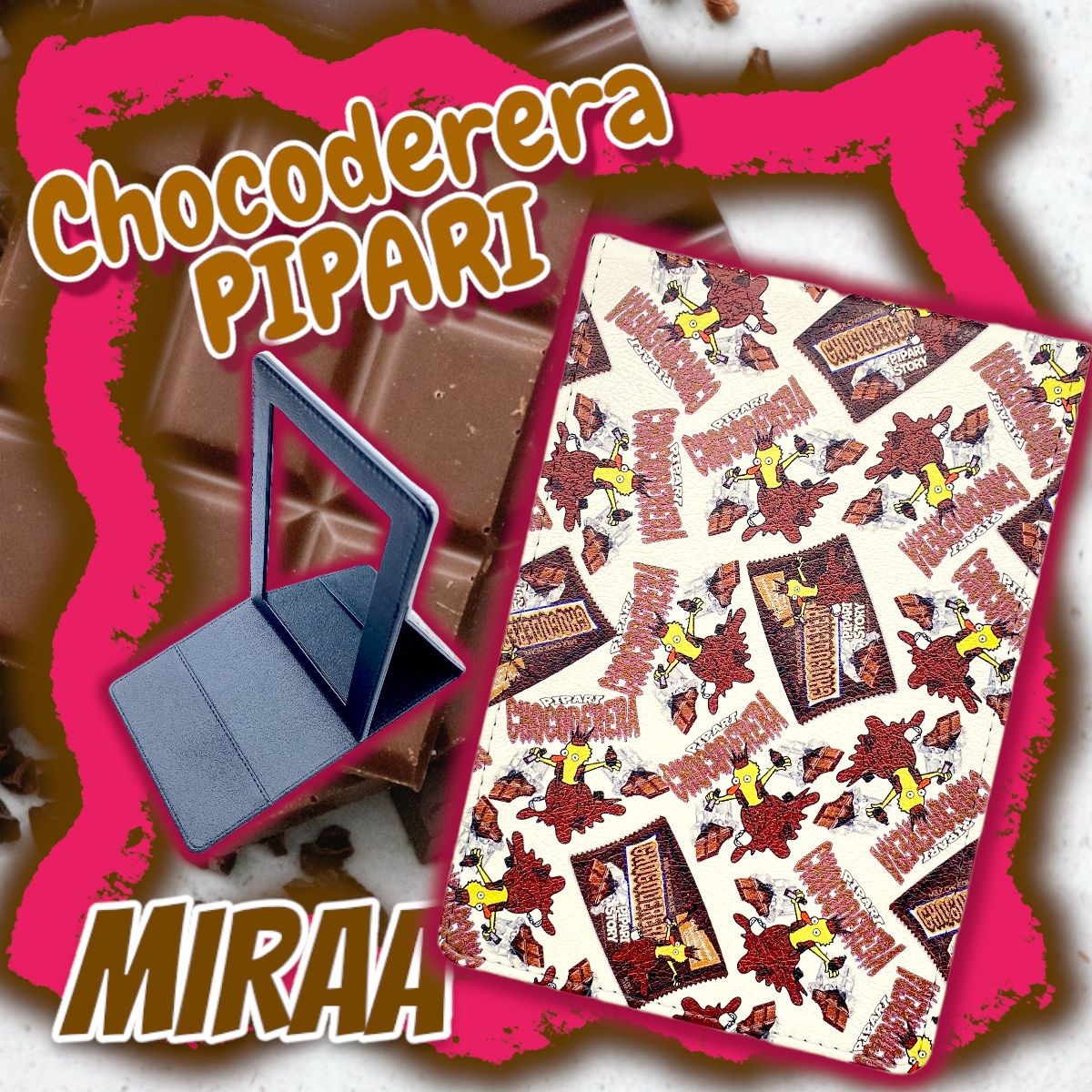 ☑︎チョコデレラぴぱり総柄ミラー🍫💕【🏆高品質PUレザー】