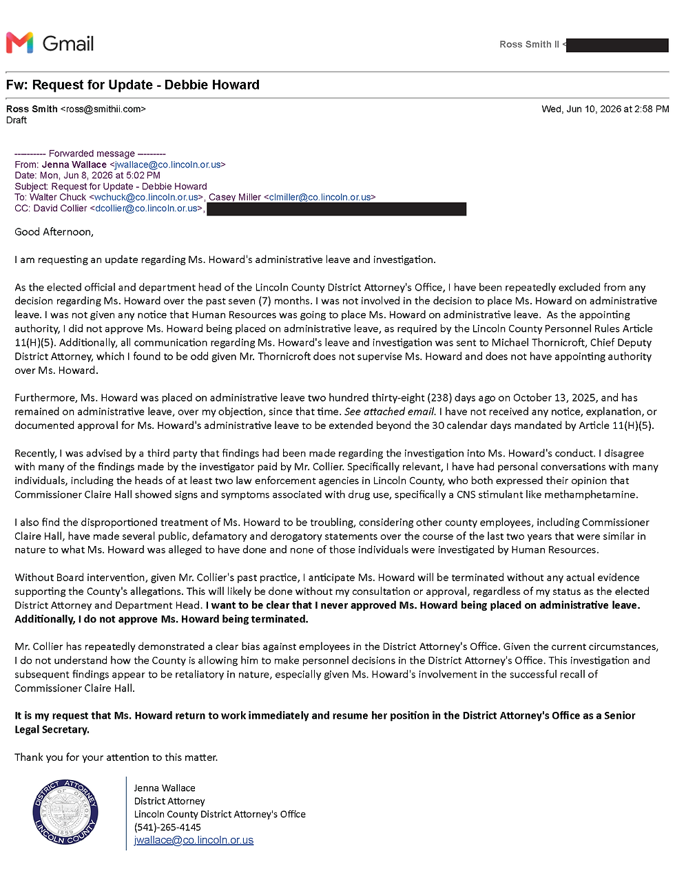 June 8, 2026 Email from DA Jenna Wallace to Lincoln County Commissioners (click to download)