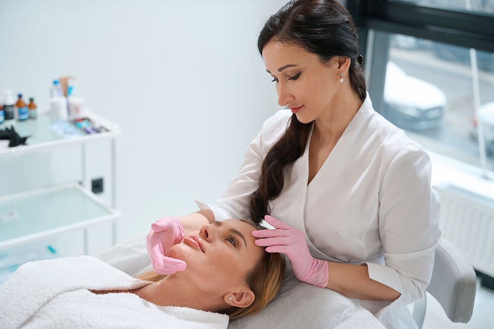 Beautiful female is located on a cosmetology couch.jpg