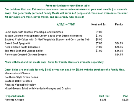 Menu 6/28/21 