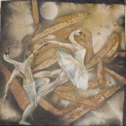 ציור בצבעי עפרון על הדפס בוטאני