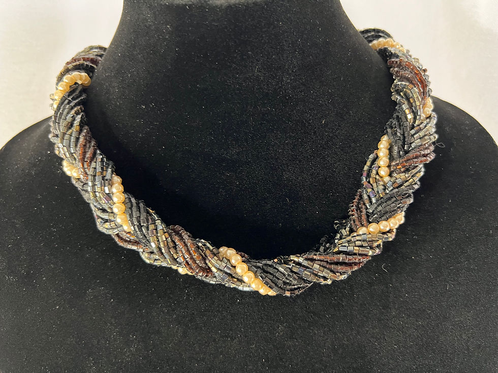 Thumbnail: Tiffany Multi Strand Glass Beaded Choker Style Necklace / 17"