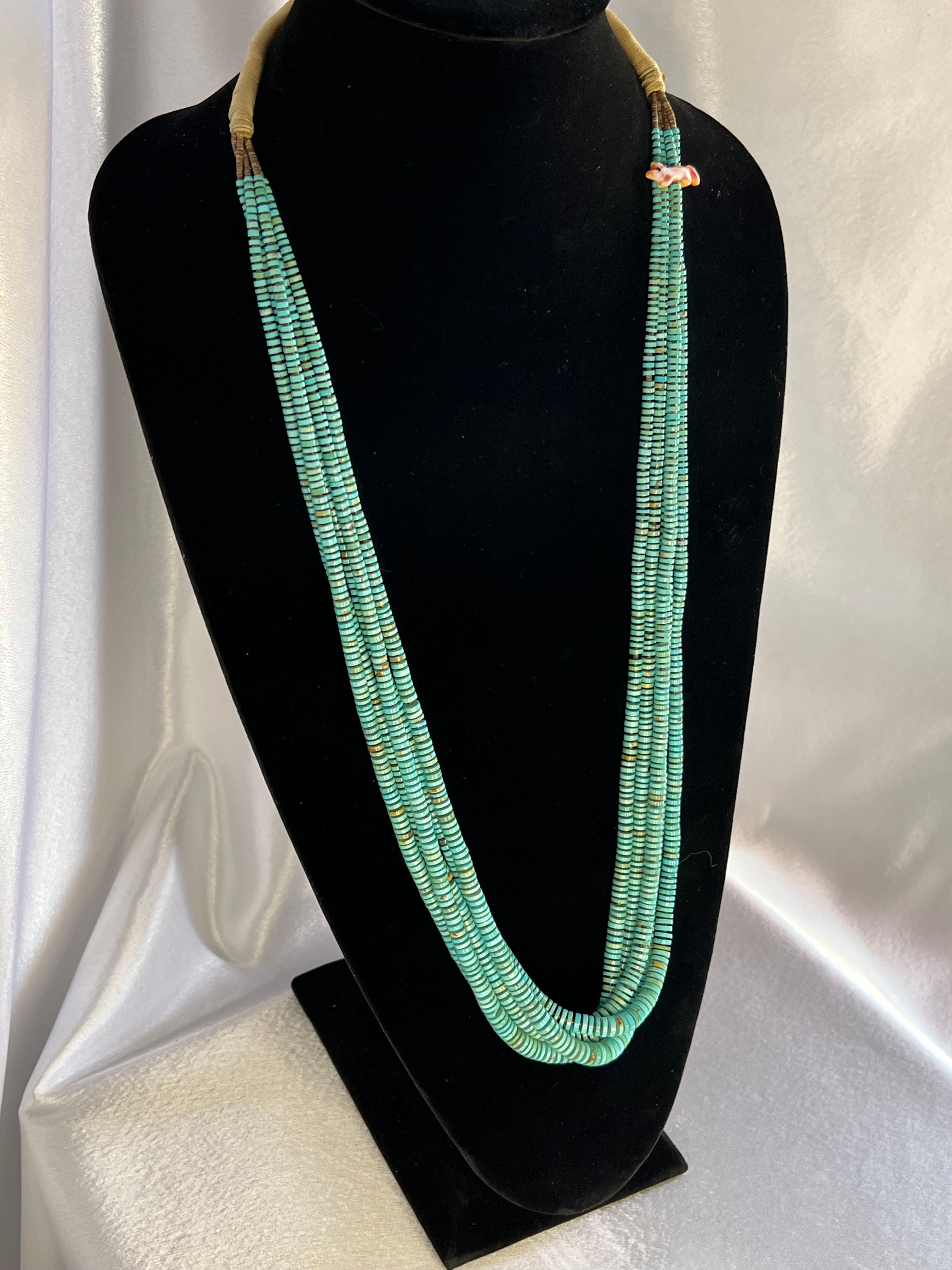 Native American Turquoise Beaded Necklace / 34" / Authentic