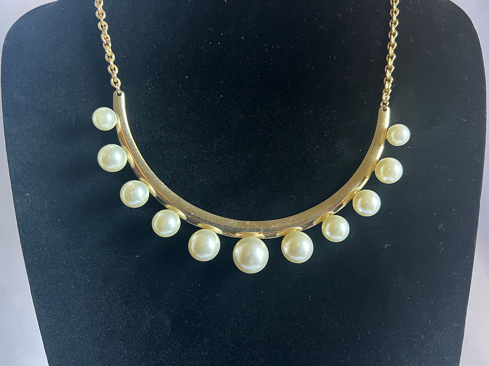 Thumbnail: Faux Pearl Necklace on Plated Brass Half Circle with Simulated Gold Chain