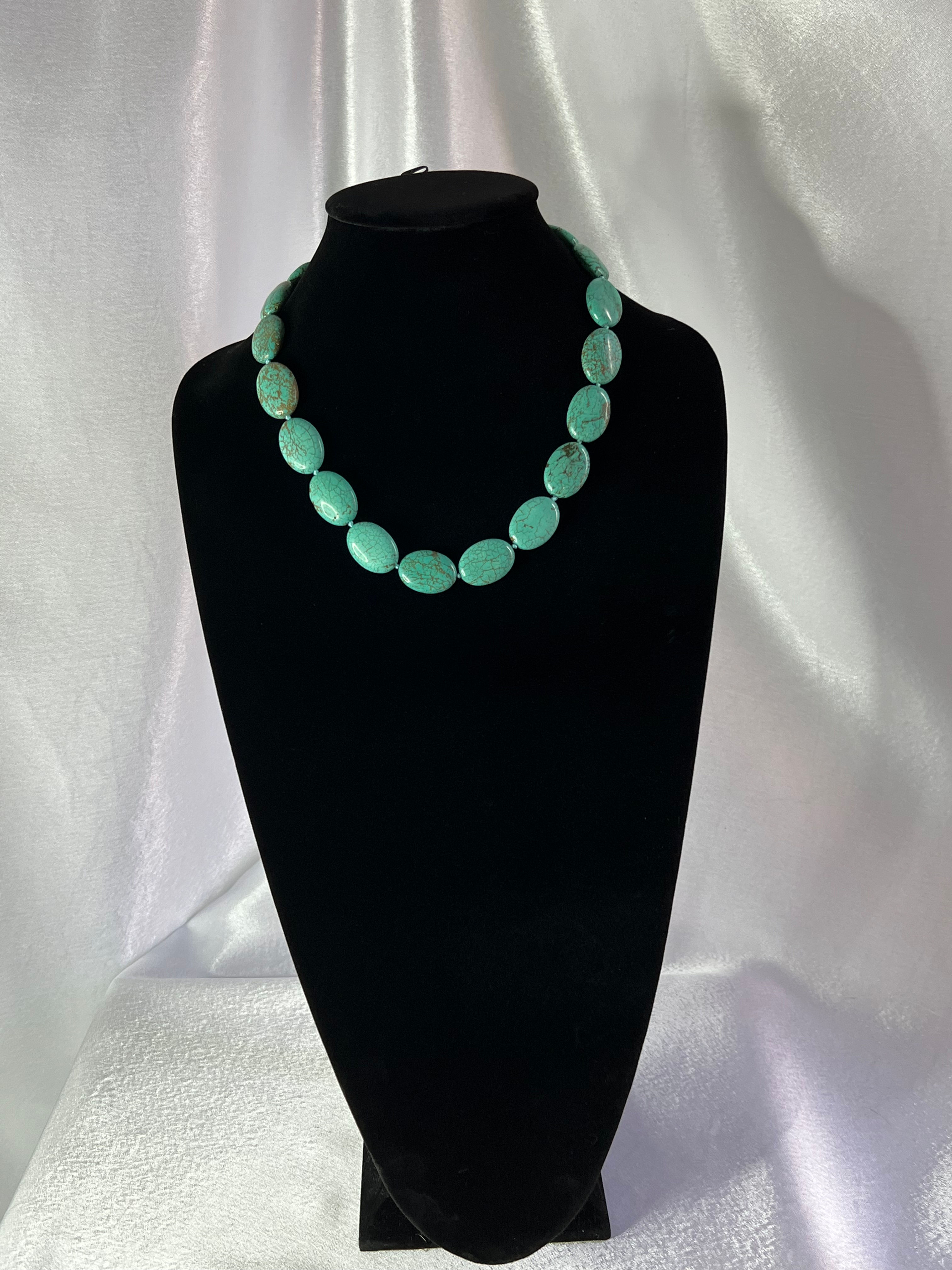 Turquoise Necklace with Oval Beads -18"