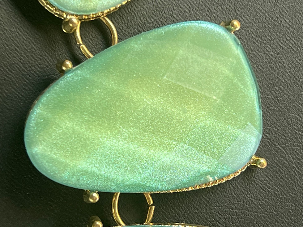 INC Green Composite Stone in Brass Necklace