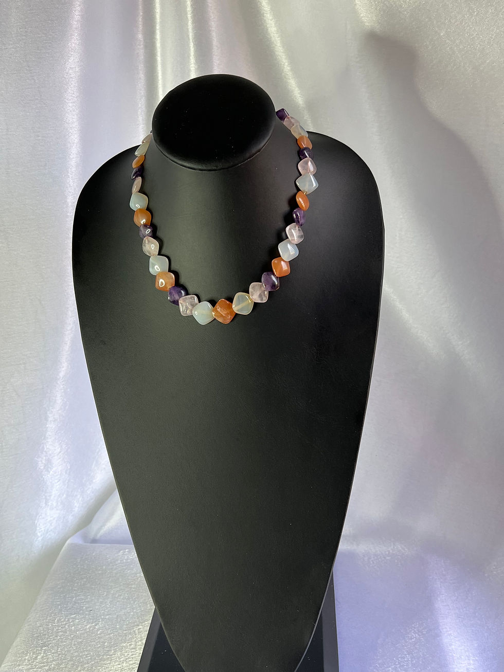 Thumbnail: Diamond Shape Translucent Multi Stone Necklace - 17"
