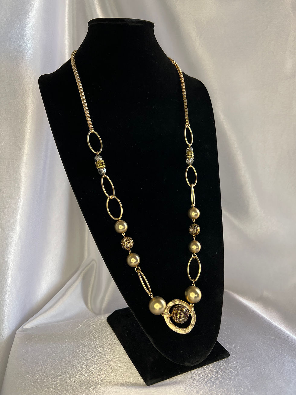 African Style Gold Colored Necklace / 36"