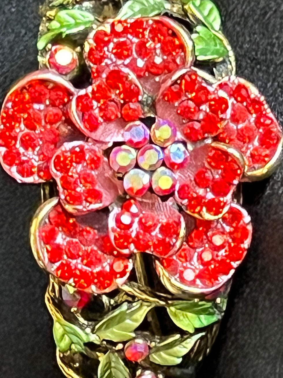 Thumbnail: Beautiful Brass and Ruby Red Crystal Flower Bracelet