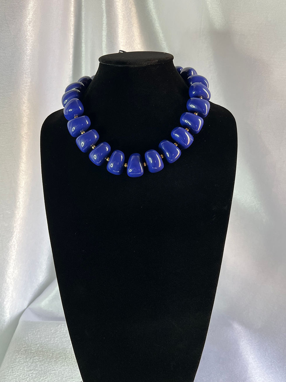 Royal Blue Lucite Necklace with Gold Accents and Clasp