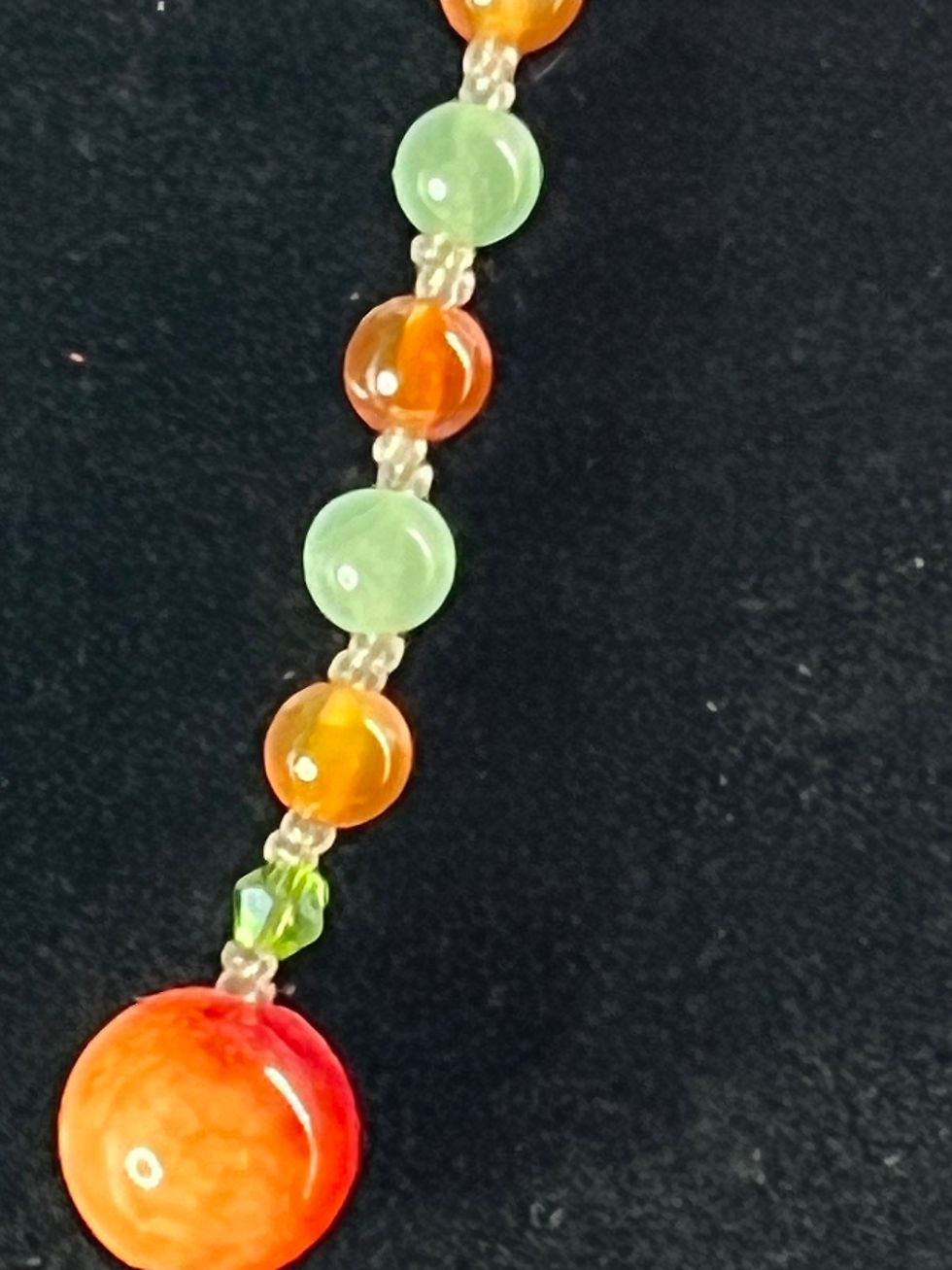 Thumbnail: Orange and Jade green Glass and Ceramic Beaded Necklace