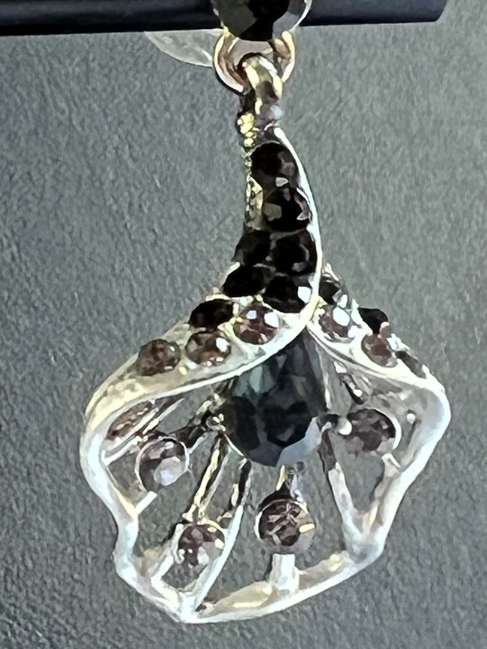 Thumbnail: Tulip Shaped Silver Tone and Rhinestone Necklace and Earrings