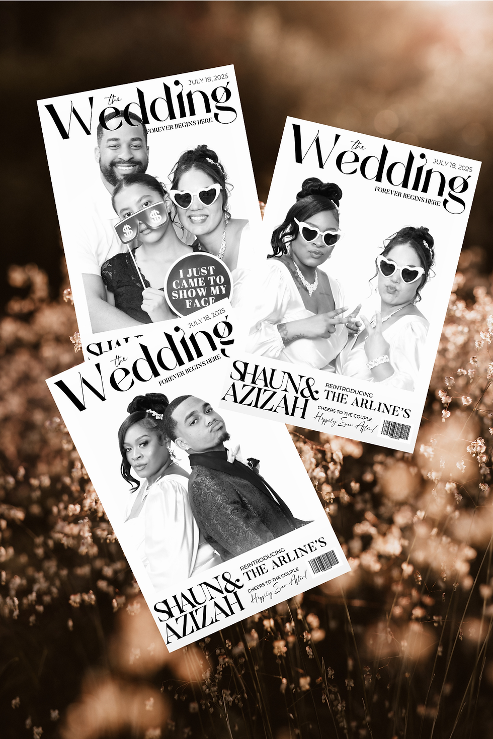 Guests at wedding on Magazine Cover photo booth