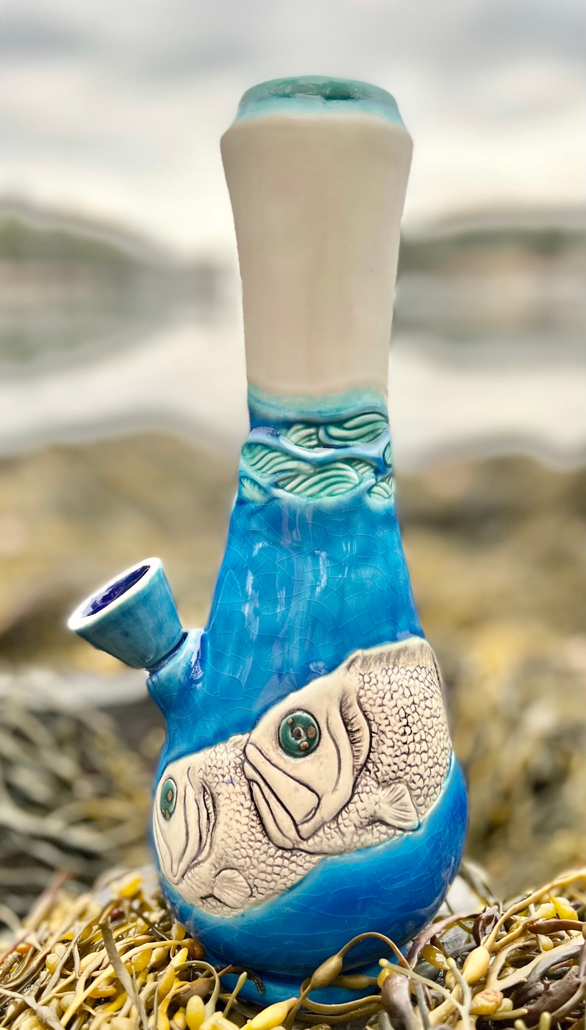 Ceramic Water Pipe- Carved Fish