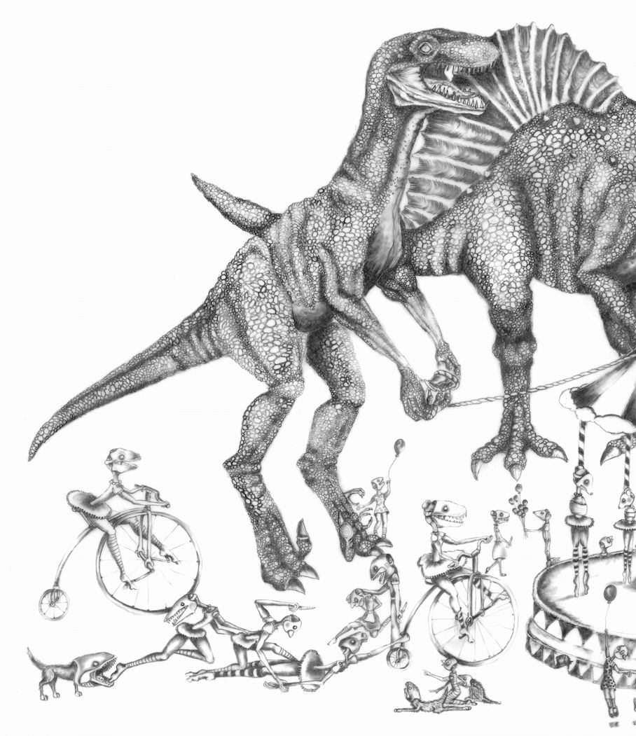 Thumbnail: Giclee Print- Three Sisters-Dinosaurs-Circus