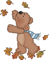 teddy bear standing with falling leaves
