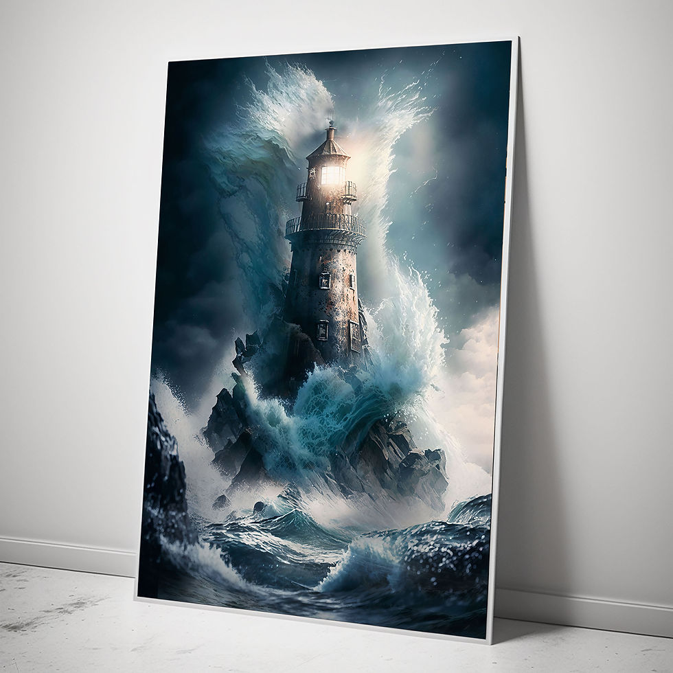 Thumbnail: The Lighthouse art print displayed in a minimalist space, guiding the eye through darkness and turmoil