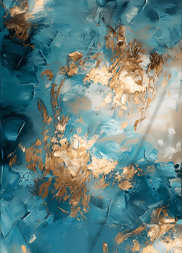 Thumbnail: Azure Gold canvas art close-up, showcasing rich azure textures and shimmering gold details with a sense of fluid motion