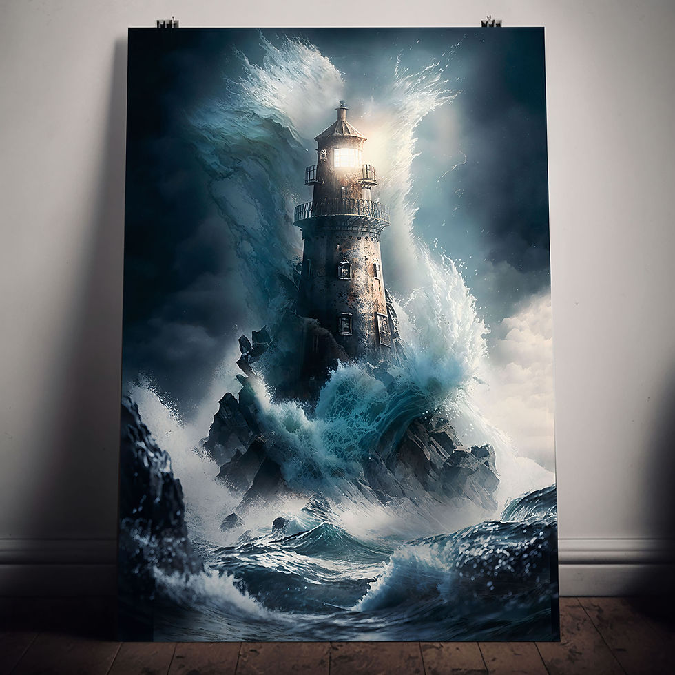 Thumbnail: The Lighthouse artwork presented in depth, with light enduring against the storm