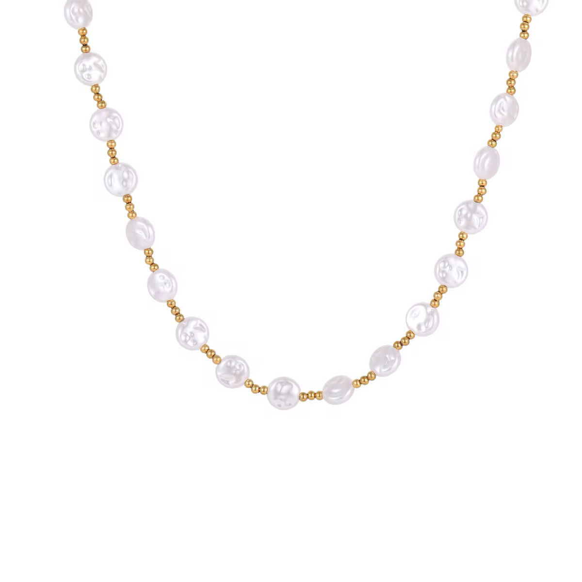 Flat Pearl & Bead Necklace