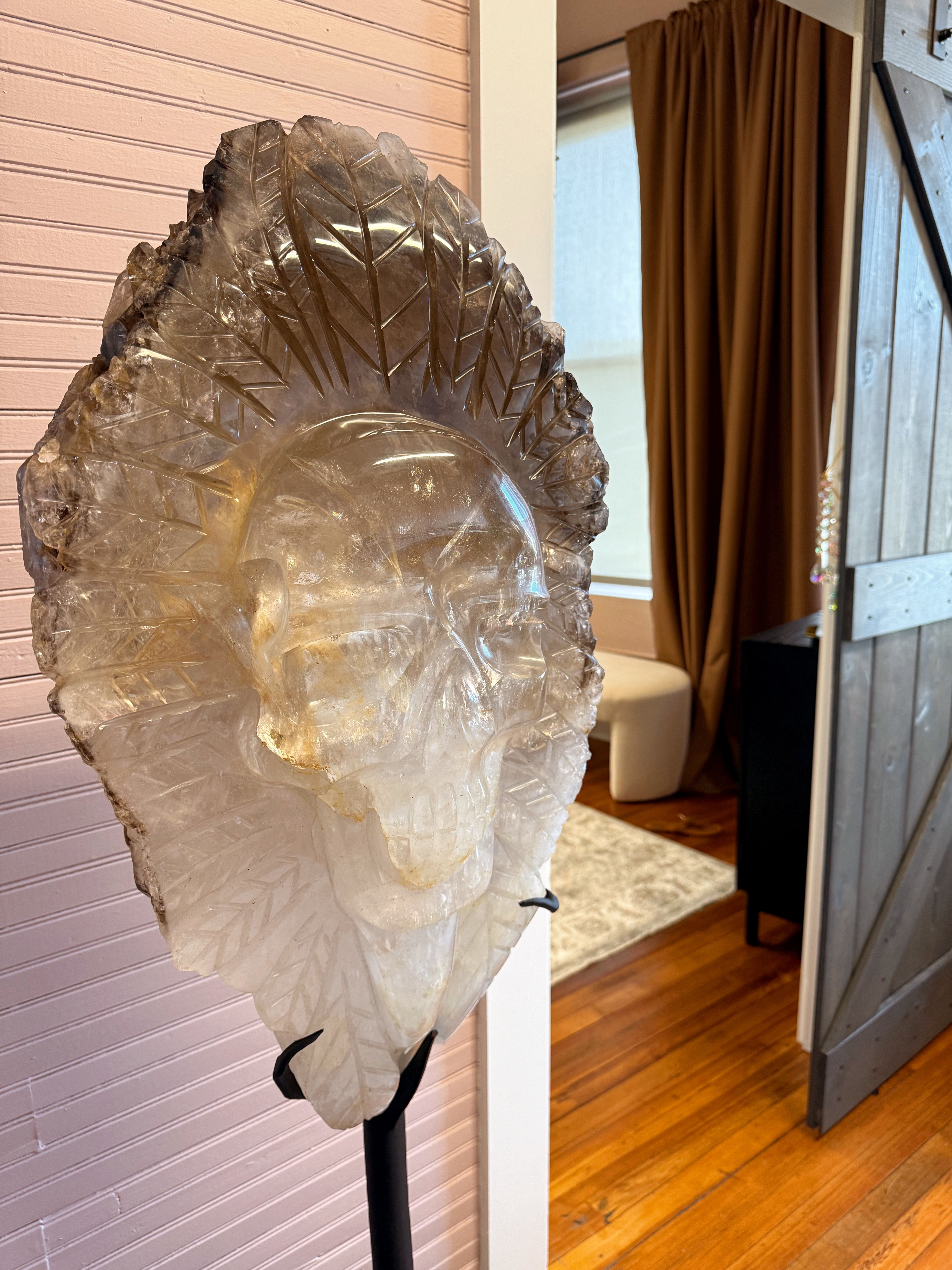 Balam — Monumental Brazilian Elestial Smoky Quartz Headdress Skull Sculpture