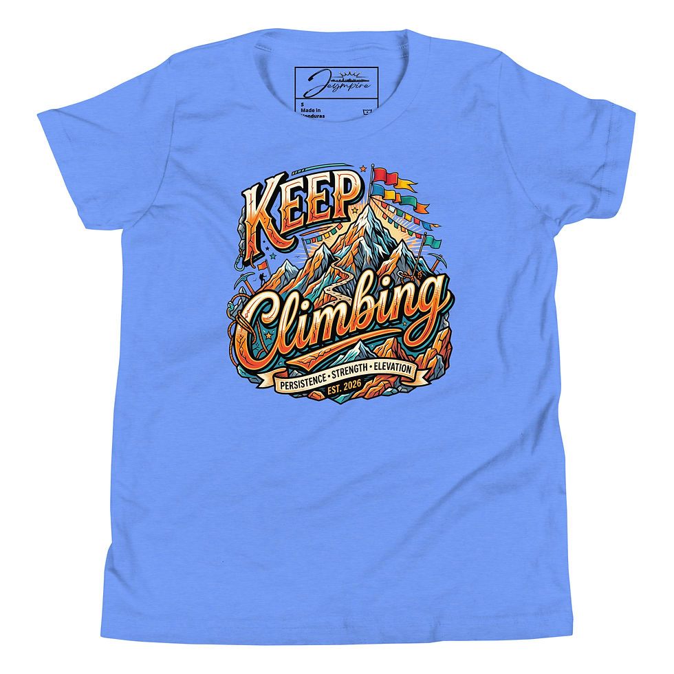 Thumbnail: "Keep Climbing" Youth Short Sleeve T-Shirt (Front_View_Heather Columbia Blue)