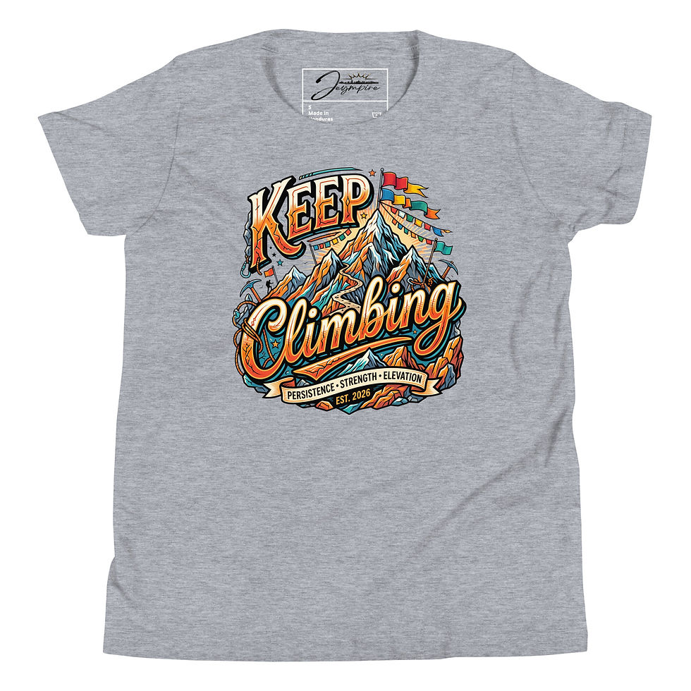 Thumbnail: "Keep Climbing" Youth Short Sleeve T-Shirt (Front_View_Athletic Heather Grey)