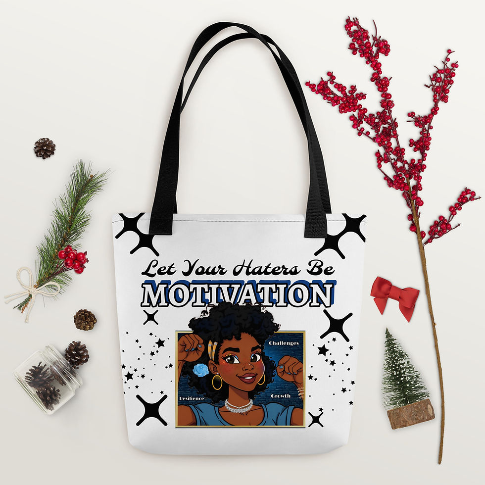 Thumbnail: "Let Your Haters Be Motivation"-Front-View-BH-Dec-Mockup-(AOP)-Tote Bag