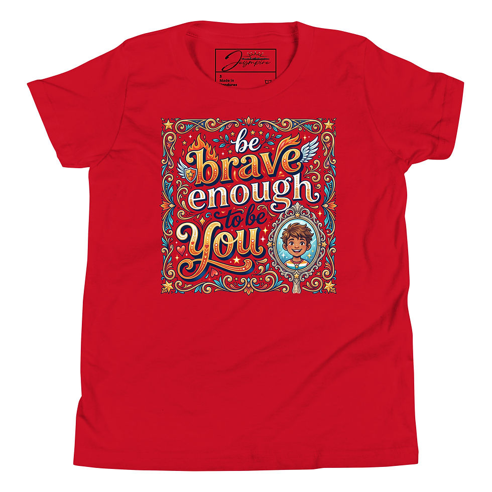 Thumbnail: Brave Enough To Be You" Youth Short Sleeve T-Shirt (Front_View_Red)
