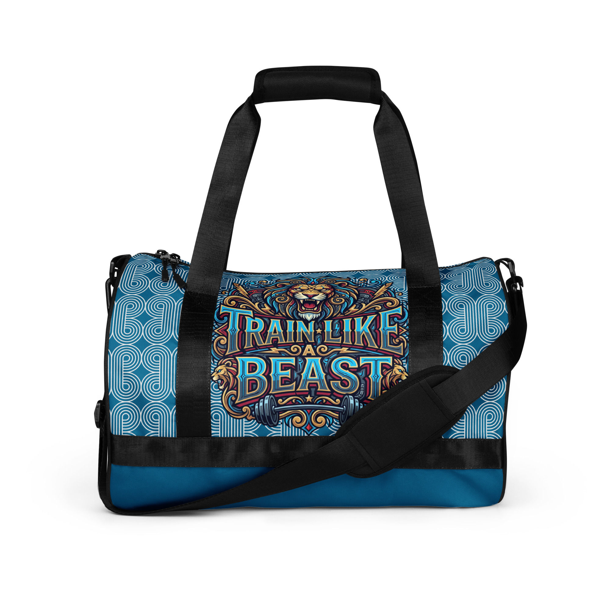 "Train Like A Beast" Geo Teal Gym Bag