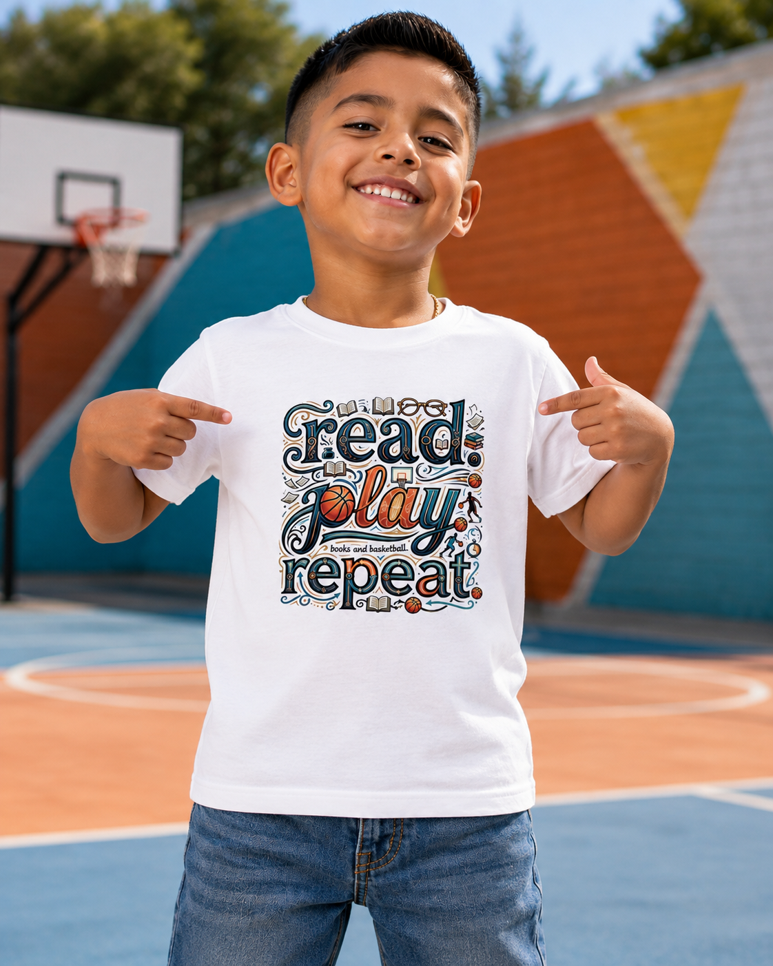 "Read.Play.Repeat" Unisex Youth Short Sleeve Graphic T-Shirt
