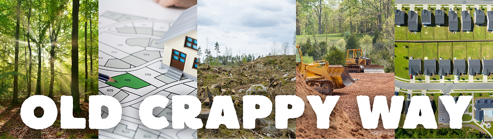 A series of pictures showing the crappy old way of developing land by removing all vegetation and flattening the earth.