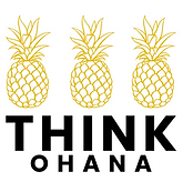 Three golden pineapples with Think Ohana written below