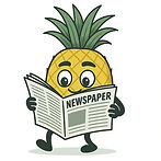 Gold pineapple reading a newspaper