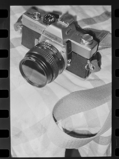 film camera on table cloth. 