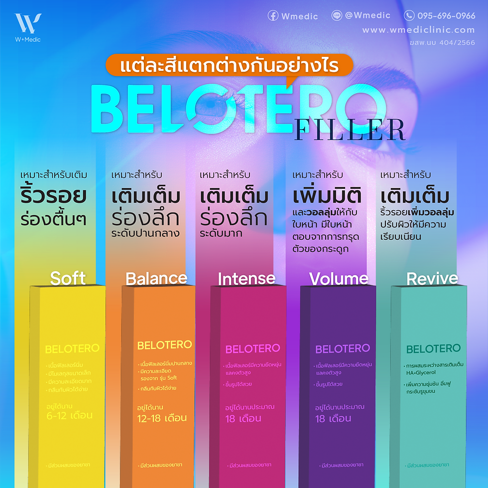 ฟิลเลอร์Belotero แต่ละสีต่างกันยังไง? เลือกฟิลเลอร์Belotero แต่ละสีต่างกันยังไง? เลือกสูตรให้เหมาะกับปัญหาผิวของคุณ!สูตรให้เหมาะกับปัญหาผิวของคุณ!