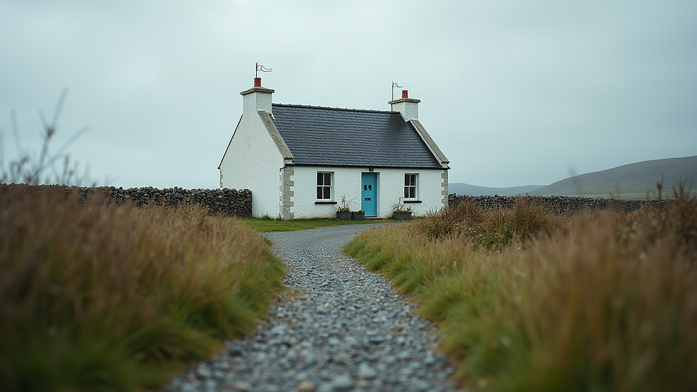 Eye-level view of a traditional Irish cottage on the Aran Islands