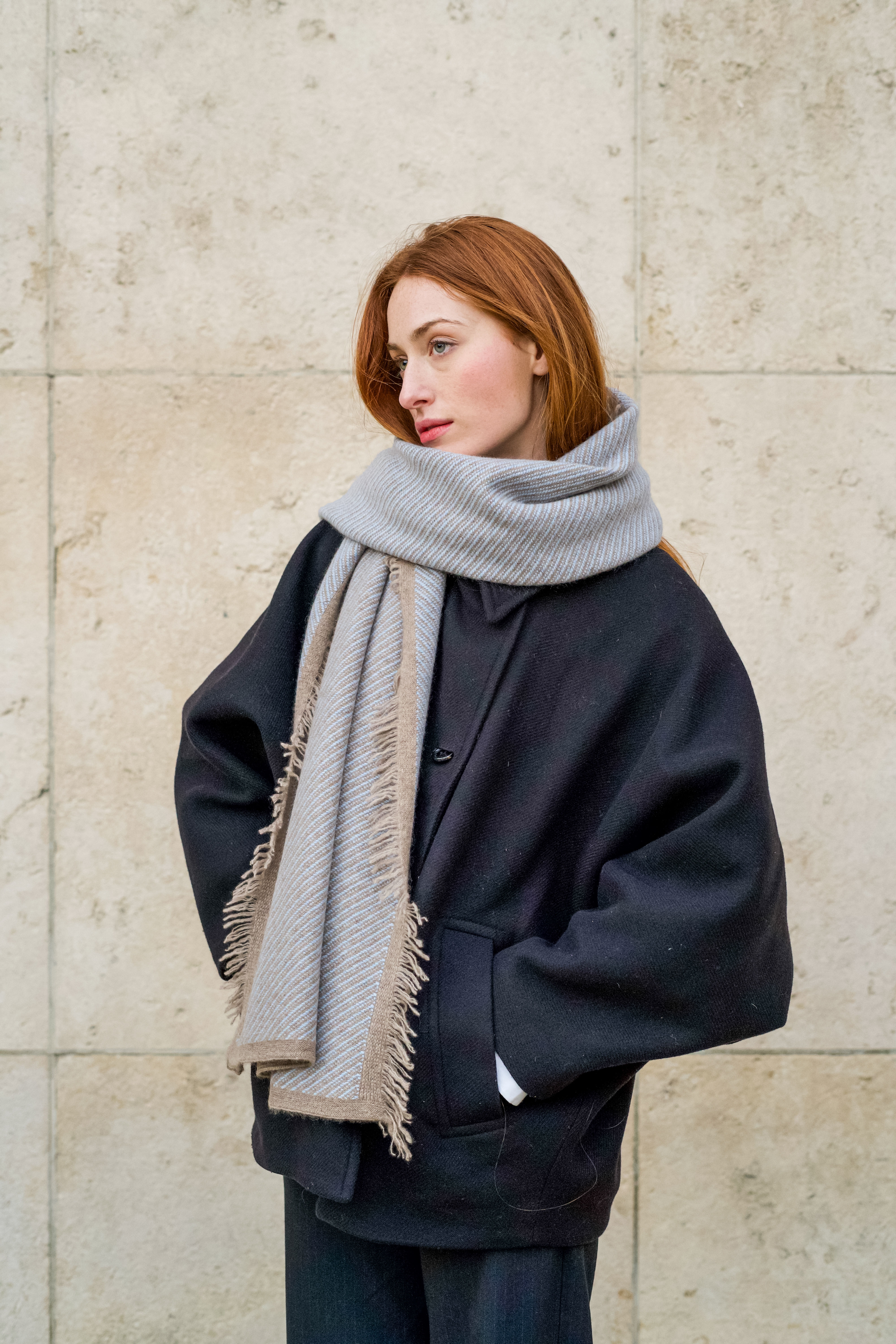 Mongolian cashmere inlay knit shawl