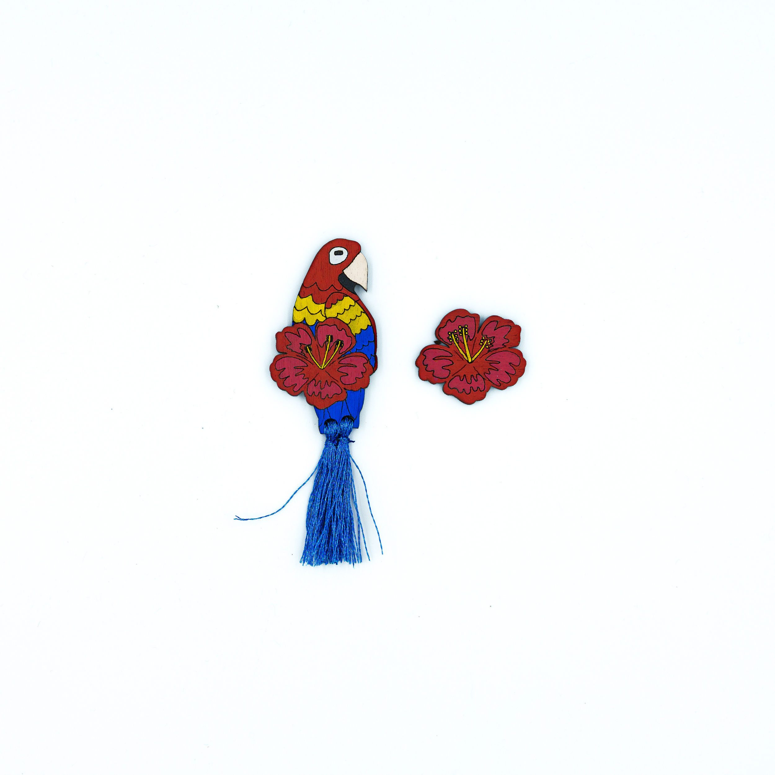 Boucles d'oreilles perroquet et fleur hibiscus