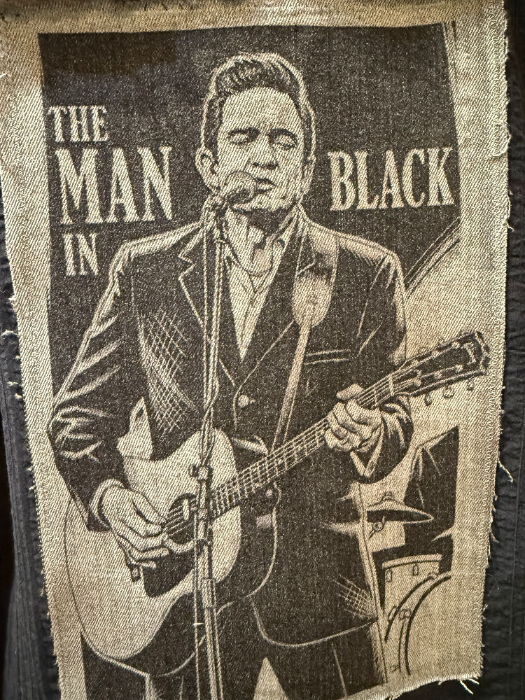 Thumbnail: Customized Upcycled Denim on Shirt - The Man in Black, Johnny Cash 